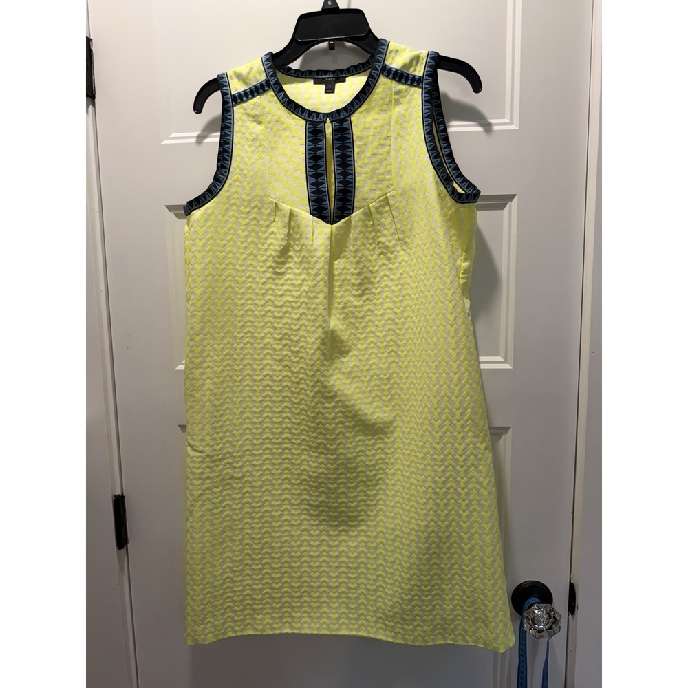 J Crew Neon Yellow Arrow Print Keyhole Cutout Shift Dress Womens 4 Cotton Blend